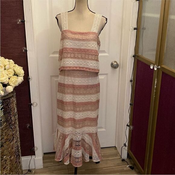 Shoshanna Chic Pink crochet Lace Layered Dress, US8 - Picture 5 of 14